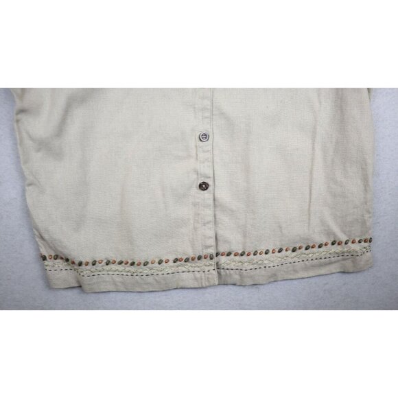 CLASSIC ELEMENTS - WOMEN'S BEIGE LINEN BLEND SHORT SLEEVE BUTTON-UP TOP - SIZE M - Picture 5 of 13